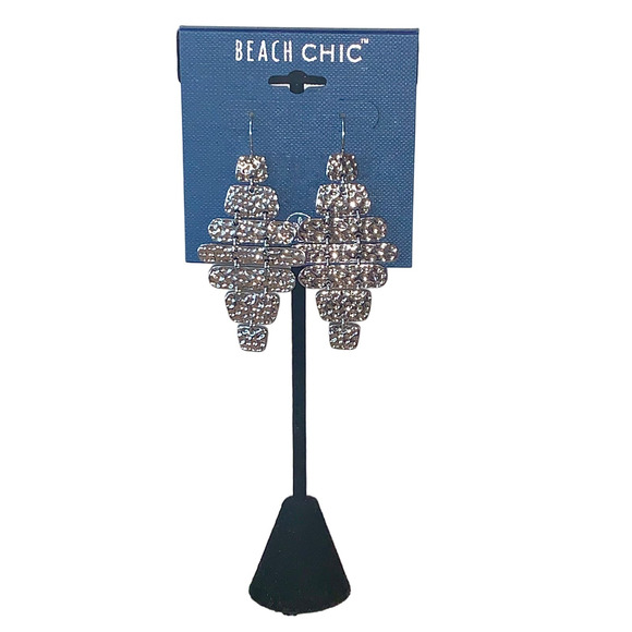 Beach Chic Hammered Fine Silver-Plated Dangle Chandlier Statement Earrings NWT - Picture 1 of 4